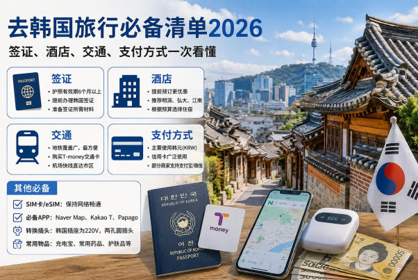去韩国旅行必备清单2026：签证、酒店、交通、支付方式一次看懂